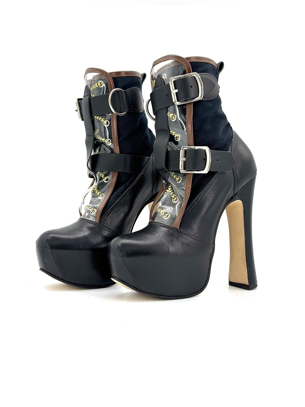 Vivienne Westwood Elevated Bondage Black Canvas Platform Ankle Boots 39